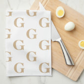 Einfache Monogramm-Muster Beige und Weiß Geschirrtuch (Viertel Falte)
