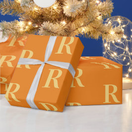 Einfache Monogramm-Muster Orange Geschenkpapier