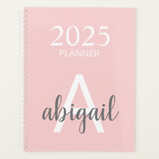 Einfache Monogramm Name 2025, modern rot Planer (Vorderseite)