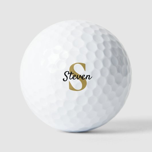 Einfache Monogramm Name Gold und Schwarz Golfball (Vorderseite)