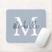 Einfache Monogramm Name Initial Script Dusty Blue Mousepad (Mit Mouse)
