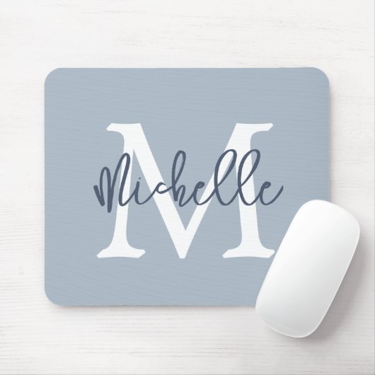 Einfache Monogramm Name Initial Script Dusty Blue Mousepad (Mit Mouse)