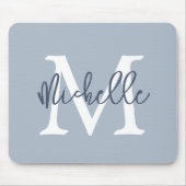 Einfache Monogramm Name Initial Script Dusty Blue Mousepad (Vorne)