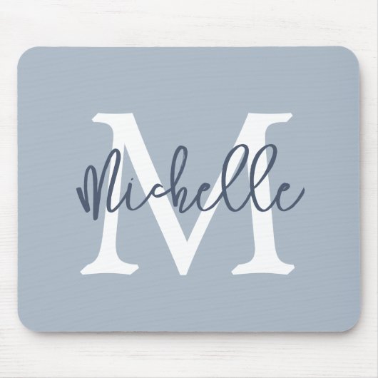 Einfache Monogramm Name Initial Script Dusty Blue Mousepad (Vorne)