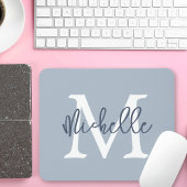 Einfache Monogramm Name Initial Script Dusty Blue Mousepad