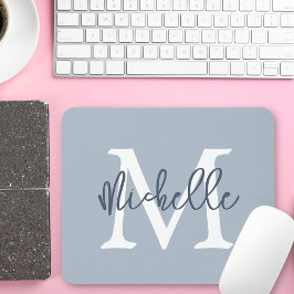 Einfache Monogramm Name Initial Script Dusty Blue Mousepad