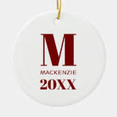 Einfache Monogramm Name Jahr rot und weiß Keramik Ornament (Vorne)