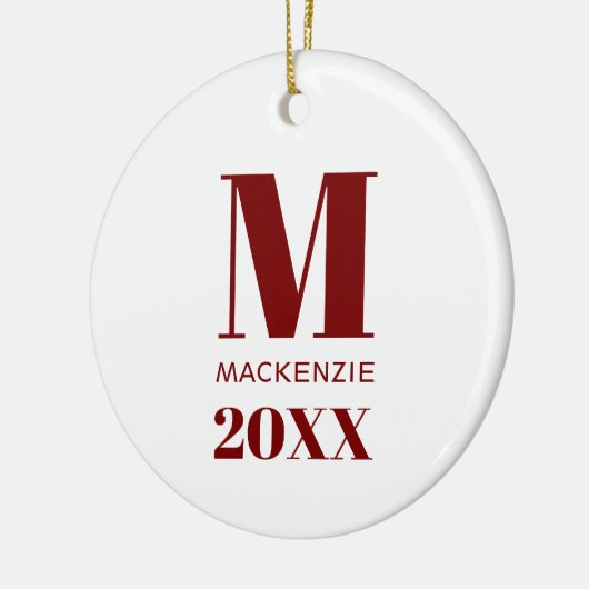 Einfache Monogramm Name Jahr rot und weiß Keramik Ornament (Links)
