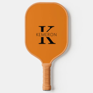 Einfache Monogramm Name Schwarz und Orange Pickleball Schläger