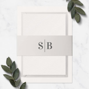 Einfache Monogramm Offweiße Elfenbeinhochzeit Einladungsbanderole