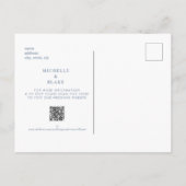 Einfache Monogramm Periwinkle Save the Date QR Ankündigungspostkarte (Rückseite)