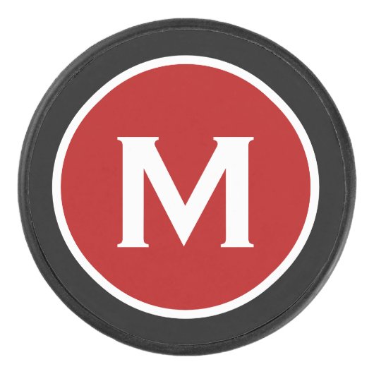 Einfache Monogramm Rotes Schwarz Eishockey Puck (Vorderseite)