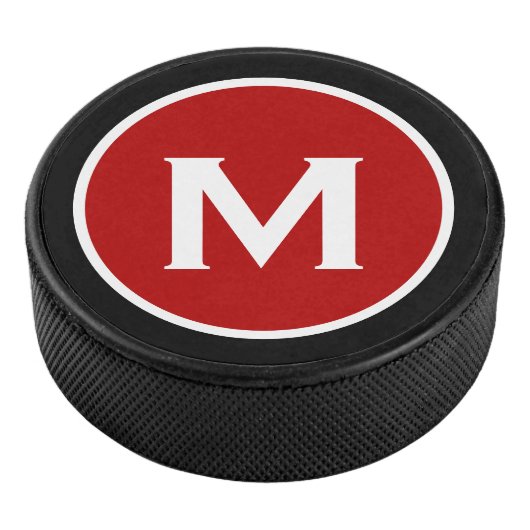 Einfache Monogramm Rotes Schwarz Eishockey Puck (3/4)