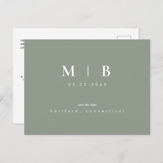 Einfache Monogramm-Sage Save the Date QR-Ankündigu Ankündigungspostkarte (Vorne/Hinten)