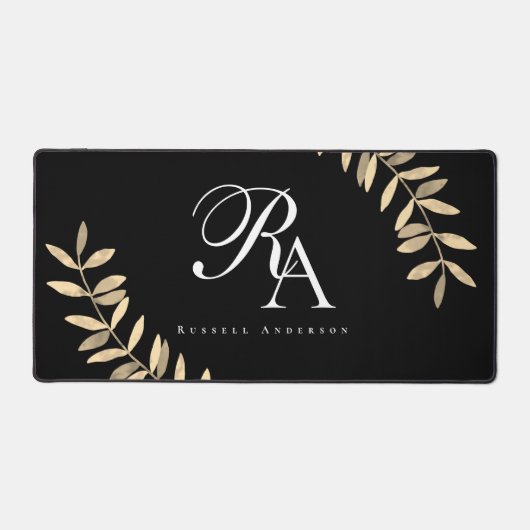 Einfache Monogramm Schwarz Schreibtischunterlage (Vorderseite)