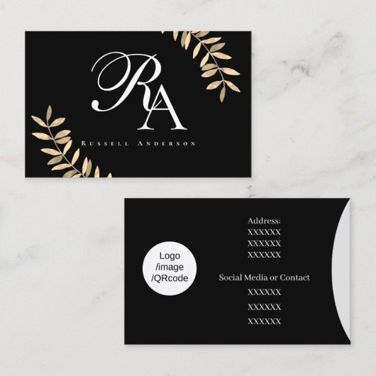 Einfache Monogramm Schwarz Visitenkarte (Vorne/Hinten)