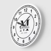 Einfache monogramm Schwarz-Weiß-Familienname Große Wanduhr (Winkel)