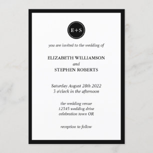 Einfache Monogramm Schwarz-Weiß-Hochzeit Einladung