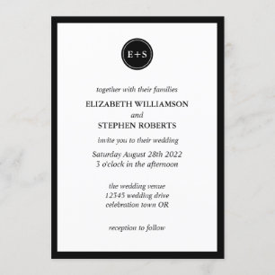Einfache Monogramm Schwarz-Weiß-Hochzeit Einladung