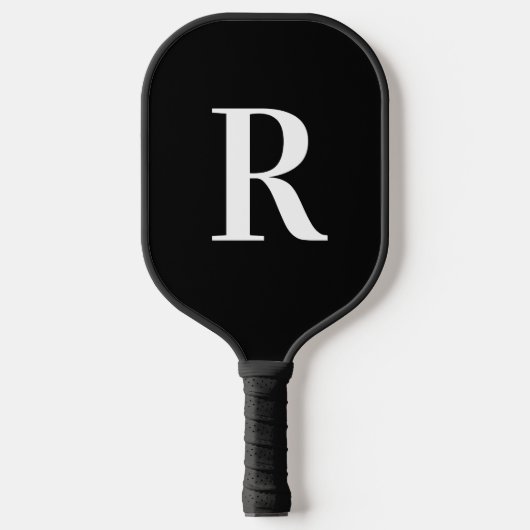 Einfache Monogramm Schwarz/Weiß Pickleball Schläger (Vorderseite)