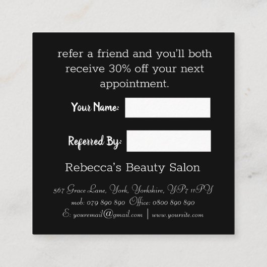 Einfache Monogramm-Schwarz-Weiß-Referenzkarte Empfehlungskarte (Rückseite)