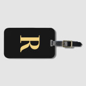 Einfache Monogramm Schwarzes Gold Gepäckanhänger (Vorderseite (Horizontal))