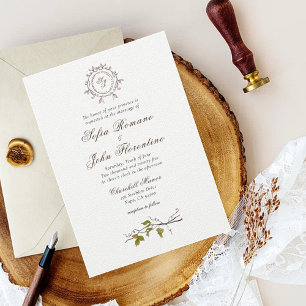 Einfache Monogramm-Weingut-Hochzeit Einladung