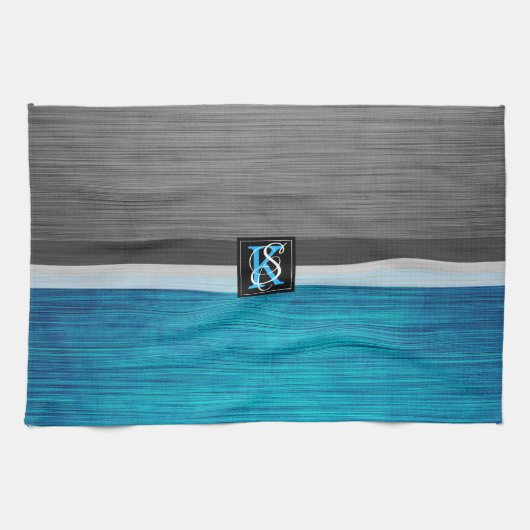 Einfache Monogramme mit zwei Tonen Blau und Grau Handtuch (Horizontal)