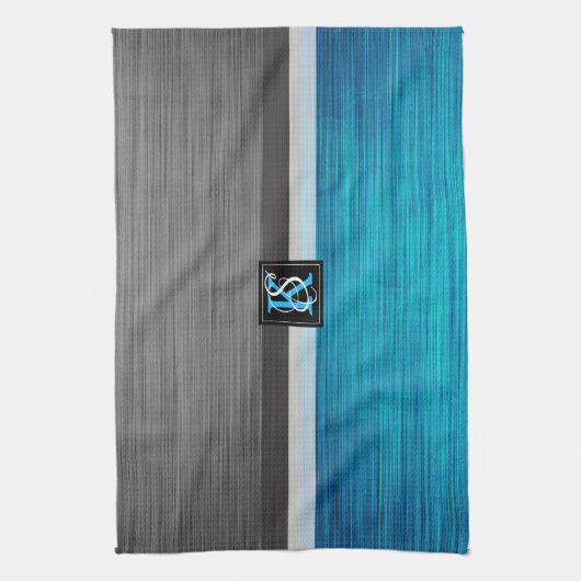 Einfache Monogramme mit zwei Tonen Blau und Grau Handtuch (Vertikal)