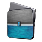 Einfache Monogramme mit zwei Tonen Blau und Grau Laptopschutzhülle (Vorderseite Links)