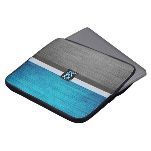 Einfache Monogramme mit zwei Tonen Blau und Grau Laptopschutzhülle (Vorne Oben)