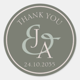 Einfache monogrammgrüne Gastgeschenk Hochzeit Runder Aufkleber