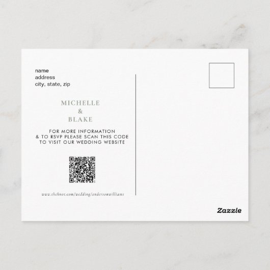 Einfache Monogrammskala Save the Date QR-Code Postkarte (Rückseite)