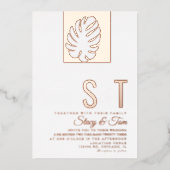 Einfache Monstera Leaf Hochzeit gepresst Folieneinladung (Vorderseite)