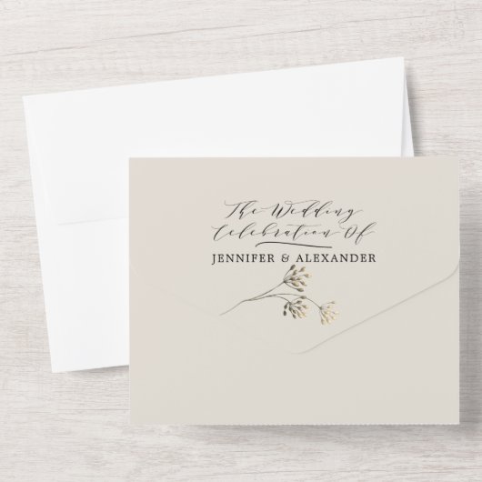 Einfache Moody Greenerity Black & Beige Wedding All In One Einladung (Rückseite)