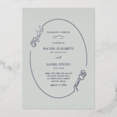 Einfache Moosgrüne Bezeichnung Oval Border Wedding Folieneinladung (Vorderseite)