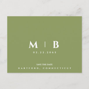 Einfache Moosgrüne Monogramm-Hochzeit - Save the D Postkarte