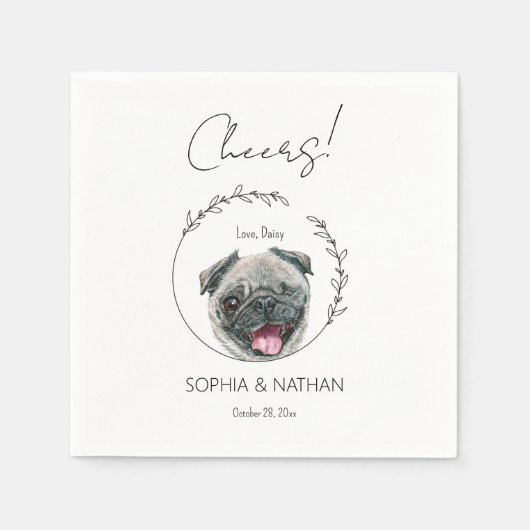 Einfache Mops Dog Wedding Cocktail Napkins Serviette (Vorderseite)