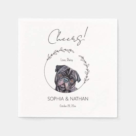 Einfache Mops Dog Wedding Cocktail Napkins Serviette (Vorderseite)