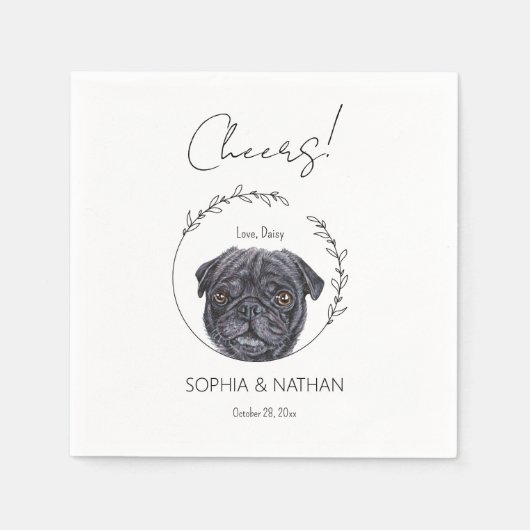 Einfache Mops Dog Wedding Cocktail Napkins Serviette (Vorderseite)