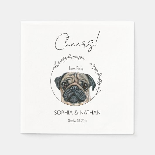 Einfache Mops Dog Wedding Cocktail Napkins Serviette (Vorderseite)