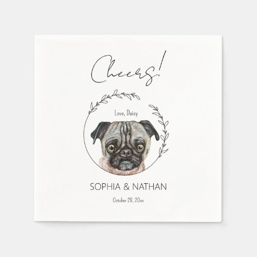 Einfache Mops Dog Wedding Cocktail Napkins Serviette (Vorderseite)