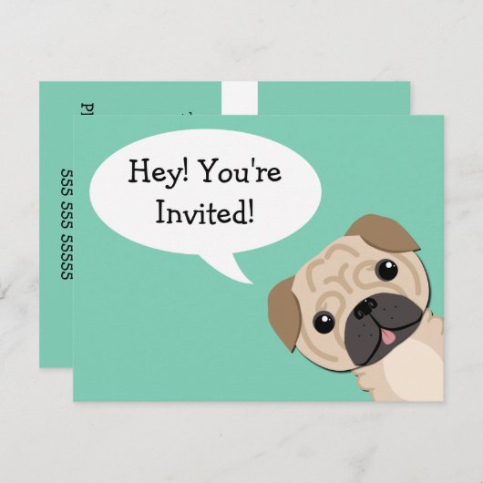 Einfache Mops Einladung zum Geburtstag (Vorne/Hinten)