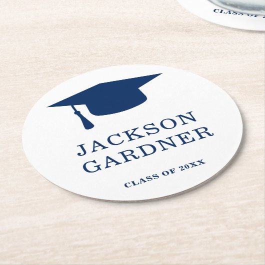 Einfache Mortar Board Navy Blue Moderner Abschluss Runder Pappuntersetzer (Angewinkelt)