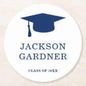 Einfache Mortar Board Navy Blue Moderner Abschluss Runder Pappuntersetzer (Vorderseite)