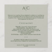 Einfache Moss & Sage Green Mongram Hochzeitfeier Programm (Vorderseite)