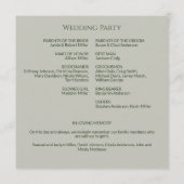 Einfache Moss & Sage Green Mongram Hochzeitfeier Programm (Rückseite)