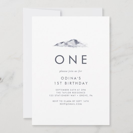 Einfache Mountain First Birthday Party Einladung (Vorderseite)