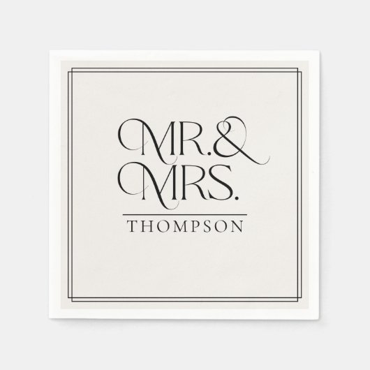 Einfache Mr. & Mrs. Cream Wedding Paper Serviette (Vorderseite)