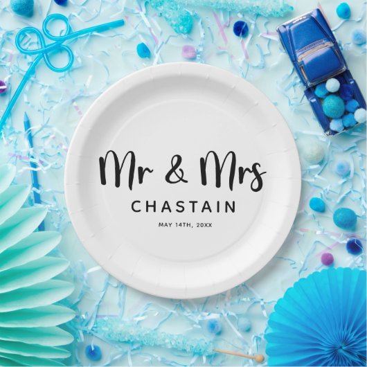 Einfache Mr. & Mrs. | Hochzeitsmonogramm Pappteller (Party)